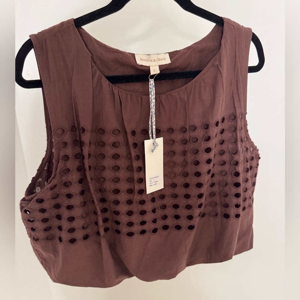 Jennifer & Grace Eyelet Sleeveless Top in Trendy Chocolate